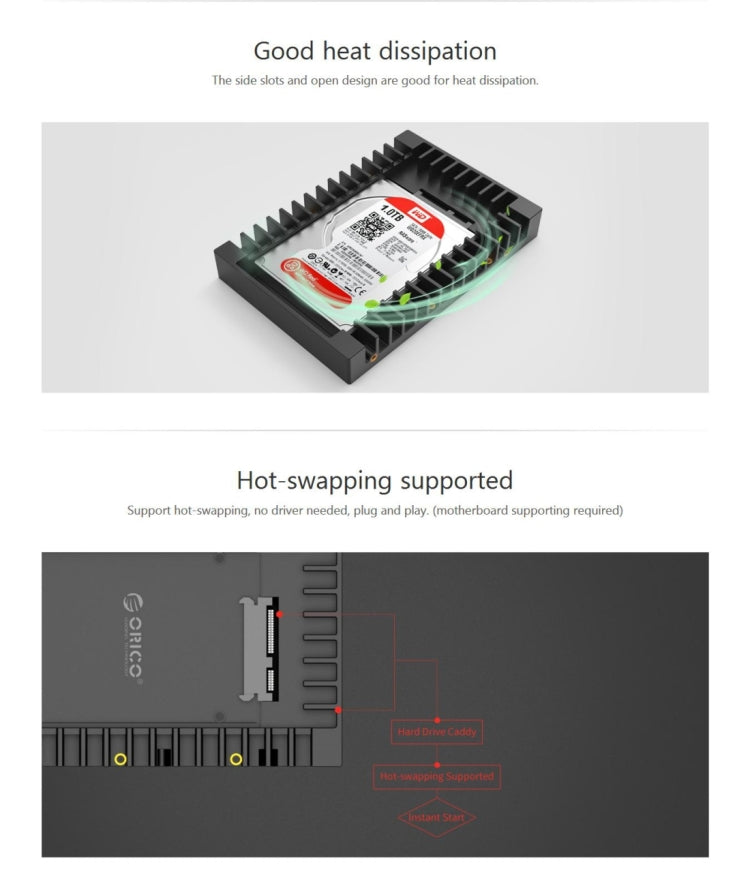 ORICO 1125SS SATA 3.0 Fast Transfer Speed 2.5 to 3.5 inch Hard Drive Caddy / Convertor Enclosure(Black) - Caddies & Enclosures by ORICO | Online Shopping South Africa | PMC Jewellery | Buy Now Pay Later Mobicred