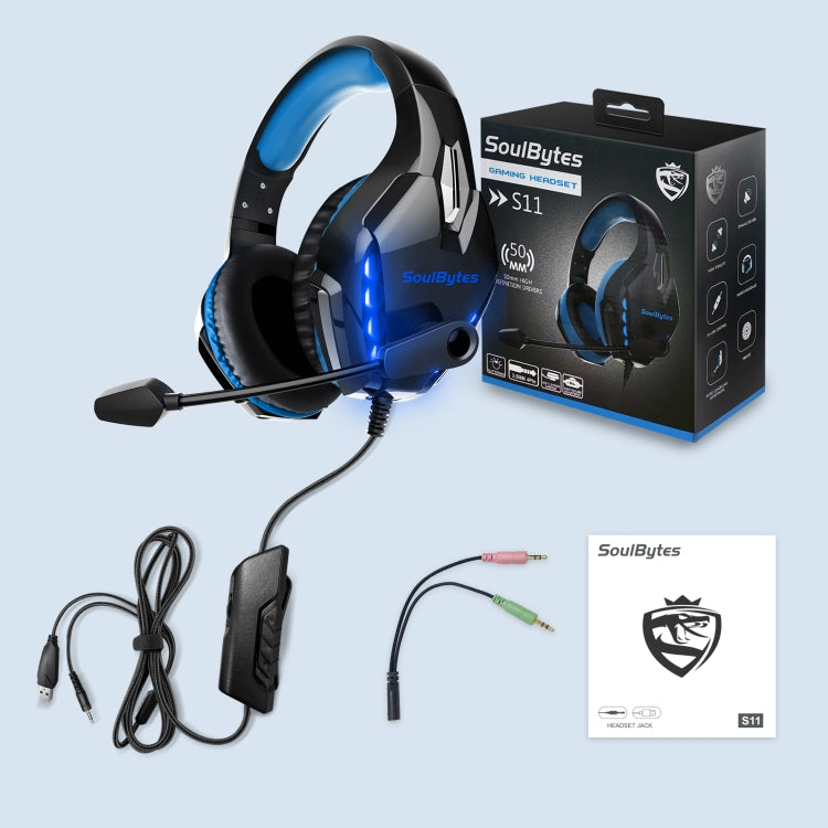 Soulbytes S11 USB + 3.5mm 4 Pin Adjustable LED Light Gaming Headset with Mic (Blue) - free shipping - PMC Jewellery - Order now!