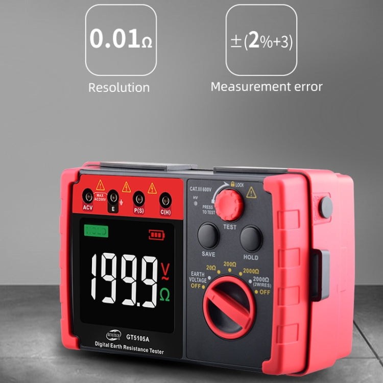 BENETECH GT5105A Professional LCD Digital Resistance Tester Meter Megger Earth Ground Resistance Voltage Tester - Battery & Resistance Tester by BENETECH | Online Shopping South Africa | PMC Jewellery | Buy Now Pay Later Mobicred