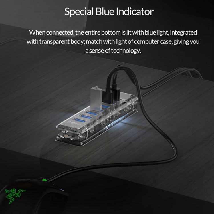 ORICO F7U 7 x USB 3.0 Ports 5Gbps Fast Transmission Desktop HUB with Blue LED Indicator Light (Transparent) - USB 3.0 HUB by ORICO | Online Shopping South Africa | PMC Jewellery | Buy Now Pay Later Mobicred