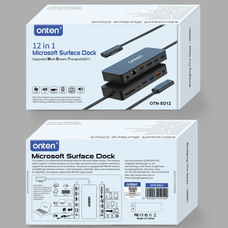 Onten SD12 For Microsoft Surface 12 in 1 Multi-function Docking Station - USB HUB by Onten | Online Shopping South Africa | PMC Jewellery | Buy Now Pay Later Mobicred