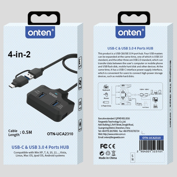 Onten OTN-UCA2310 4 in 2 USB-C / Type-C + USB3.0 4-Ports HUB Docking Station - USB 3.0 HUB by Onten | Online Shopping South Africa | PMC Jewellery | Buy Now Pay Later Mobicred