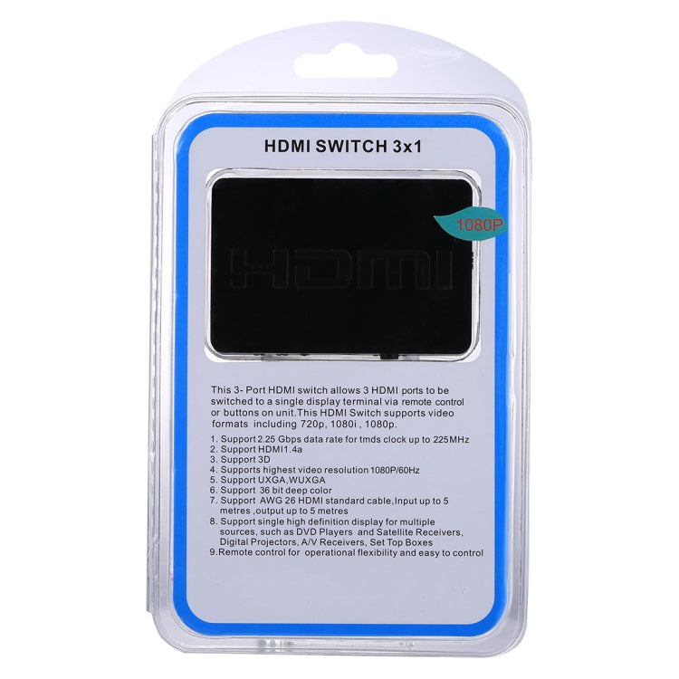 1080P 3 x 1 Ports (3 Ports Input x 1 Port Output) HDMI Switch with Remote Control - Switch by PMC TechLife | Online Shopping South Africa | PMC TechLife | Buy Now Pay Later Mobicred