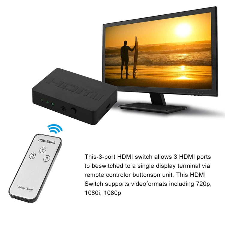 1080P 3 x 1 Ports (3 Ports Input x 1 Port Output) HDMI Switch with Remote Control - Switch by PMC TechLife | Online Shopping South Africa | PMC TechLife | Buy Now Pay Later Mobicred