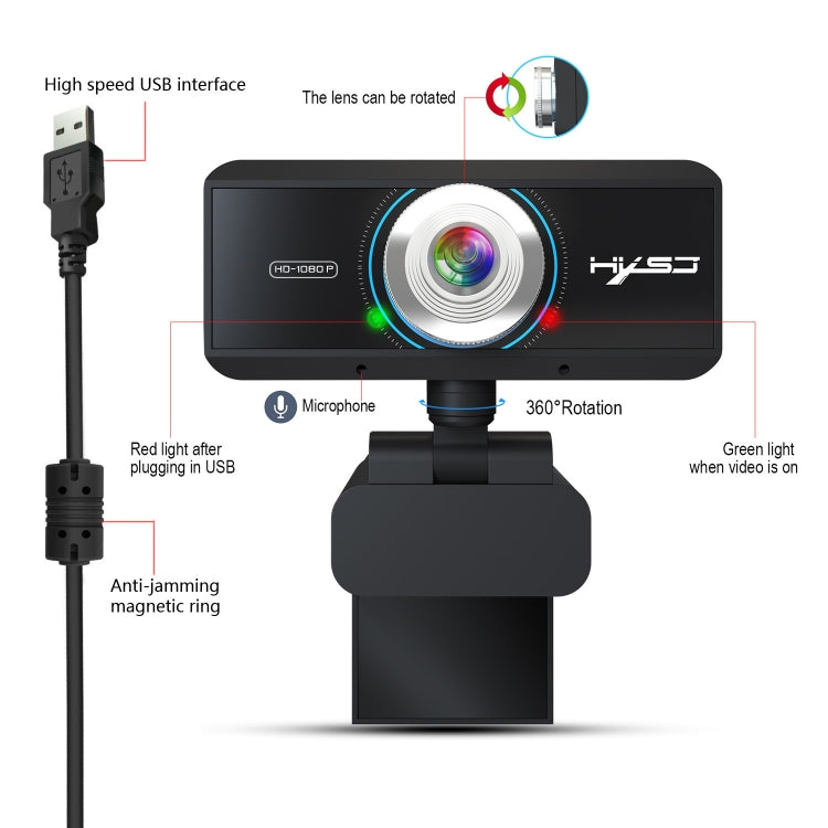 HXSJ S4 1080P Adjustable 180 Degree HD Manual Focus Video Webcam PC Camera with Microphone(Black) - HD Camera by HXSJ | Online Shopping South Africa | PMC Jewellery | Buy Now Pay Later Mobicred