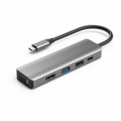 TS08 8 in 1 PD + HDMI + VGA + AUX + USB3.0 + USB2.0 + SD + TF to USB-C / Type-C HUB Adapter - USB HUB by PMC Jewellery | Online Shopping South Africa | PMC Jewellery | Buy Now Pay Later Mobicred