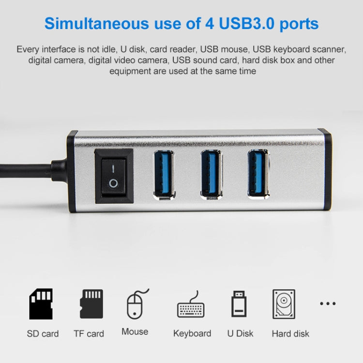 USB to 4 USB 3.0 Ports Aluminum Alloy HUB with Switch(Grey) - USB 3.0 HUB by PMC TechLife | Online Shopping South Africa | PMC TechLife | Buy Now Pay Later Mobicred
