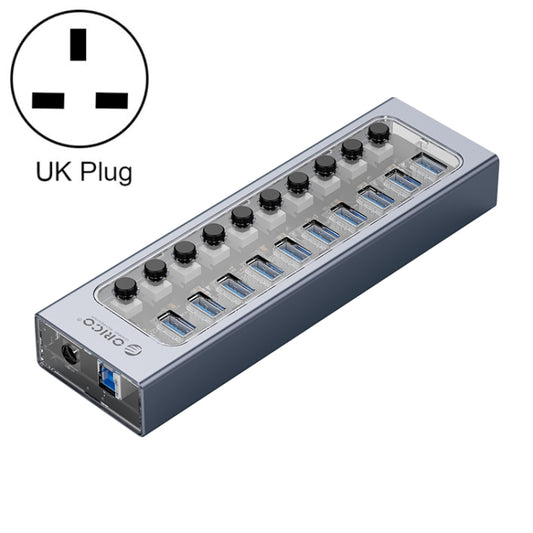 ORICO AT2U3-10AB-GY-BP 10 Ports USB 3.0 HUB with Individual Switches & Blue LED Indicator, UK Plug - USB 3.0 HUB by ORICO | Online Shopping South Africa | PMC Jewellery | Buy Now Pay Later Mobicred