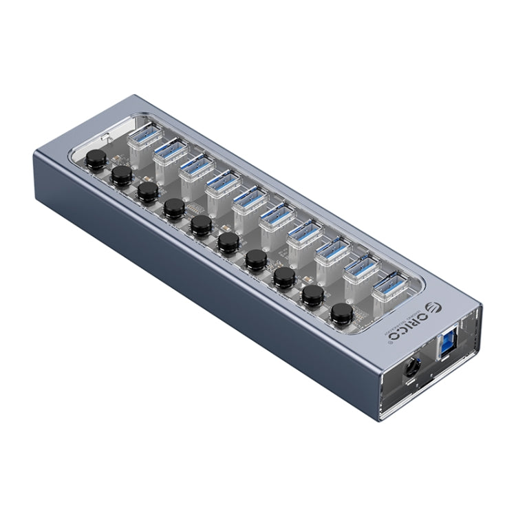 ORICO AT2U3-10AB-GY-BP 10 Ports USB 3.0 HUB with Individual Switches & Blue LED Indicator, UK Plug - USB 3.0 HUB by ORICO | Online Shopping South Africa | PMC Jewellery | Buy Now Pay Later Mobicred