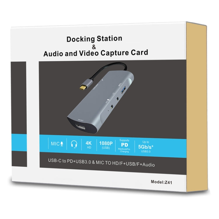 Z41 6 in 1 USB-C / Type-C to PD USB-C / Type-C + HD HDMI + USB 3.0 + 3.5mm AUX + USB + Microphone Interface Multifunctional Docking Station Video Capture Card (Grey) - Video Capture Solutions by PMC TechLife | Online Shopping South Africa | PMC TechLife | Buy Now Pay Later Mobicred