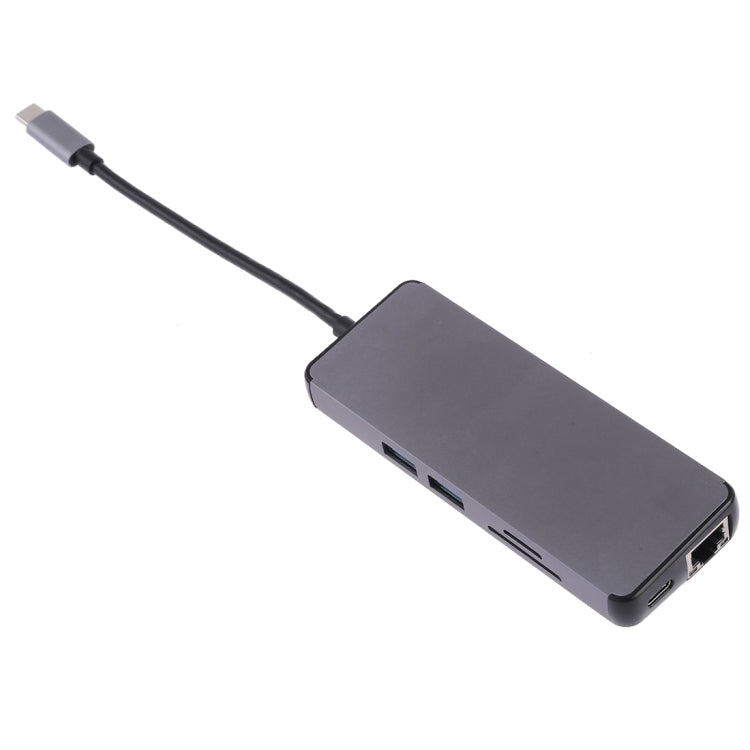 8 in 1 Type-C to HDMI + USB 3.0 + USB 3.0 + Type-C + LAN + VGA + TF/SD Card Reader Adapter(Grey) - USB HUB by PMC Jewellery | Online Shopping South Africa | PMC Jewellery | Buy Now Pay Later Mobicred