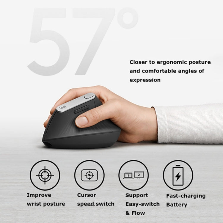 Logitech MX Vertical 4000DPI USB-C / Type-C + Unifying + Bluetooth Three-mode Ergonomic Wireless Vertical Optical Mouse (Black) - free shipping - PMC Jewellery - Order now!