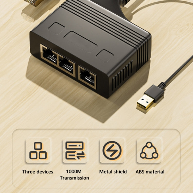 Male RJ45 3 in 1 Gigabit Network Splitter Cable Ethernet Network Coupler - Network Hubs by PMC Jewellery | Online Shopping South Africa | PMC Jewellery | Buy Now Pay Later Mobicred