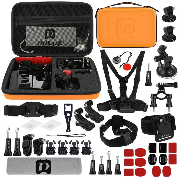 PULUZ 45 in 1 Accessories Ultimate Combo Kits with Orange EVA Case (Chest Strap + Suction Cup Mount + 3-Way Pivot Arms + J-Hook Buckle + Wrist Strap + Helmet Strap + Surface Mounts + Tripod Adapter +  ...  for GoPro, Insta360, DJI and Other Action Cameras -  by PULUZ | Online Shopping South Africa | PMC TechLife | Buy Now Pay Later Mobicred