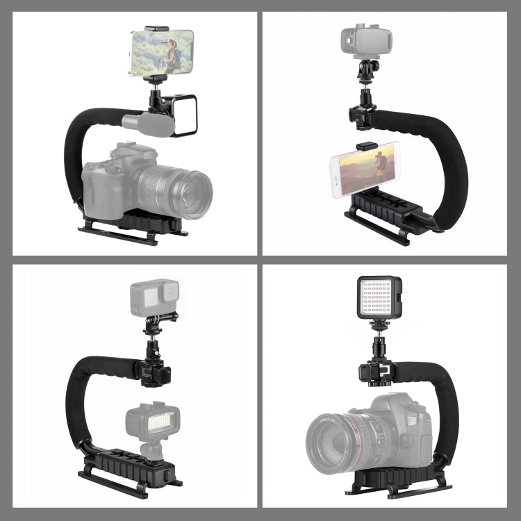 PULUZ U/C Shape Portable Handheld DV Bracket Stabilizer + LED Fill Light Kit with Cold Shoe Tripod Head for All SLR Cameras and Home DV Camera - free shipping - PMC TechLife - Order now!
