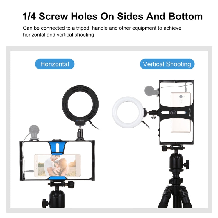 PULUZ 2 in 1 Vlogging Live Broadcast Smartphone Video Rig + 4.7 inch 12cm Ring LED Selfie Light Kits with Cold Shoe Tripod Head for iPhone, Galaxy, Huawei, Xiaomi, HTC, LG, Google, and Other Smartphones(Blue) - Camera Cage by PULUZ | Online Shopping South Africa | PMC TechLife | Buy Now Pay Later Mobicred