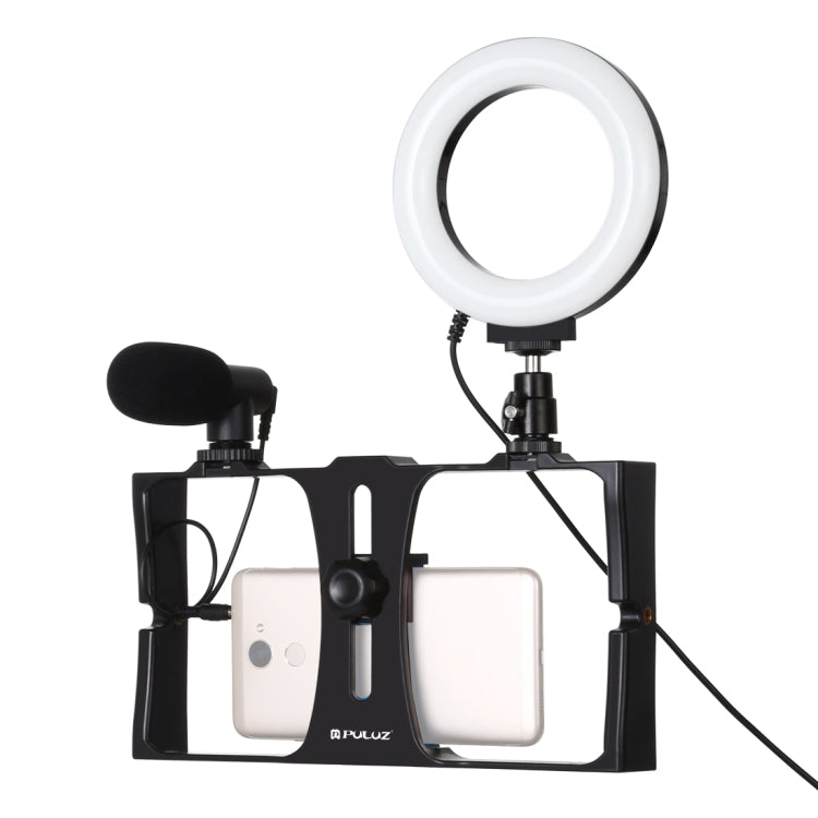 PULUZ 3 in 1 Vlogging Live Broadcast Smartphone Video Rig + Microphone +  4.7 inch 12cm Ring LED Selfie Light Kits with Cold Shoe Tripod Head for iPhone, Galaxy, Huawei, Xiaomi, HTC, LG, Google, and Other Smartphones(Blue) - free shipping - PMC TechLife - Order now!