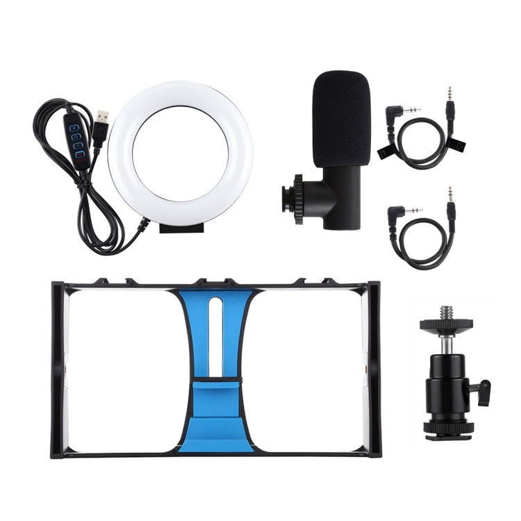PULUZ 3 in 1 Vlogging Live Broadcast Smartphone Video Rig + Microphone +  4.7 inch 12cm Ring LED Selfie Light Kits with Cold Shoe Tripod Head for iPhone, Galaxy, Huawei, Xiaomi, HTC, LG, Google, and Other Smartphones(Blue) - free shipping - PMC TechLife - Order now!
