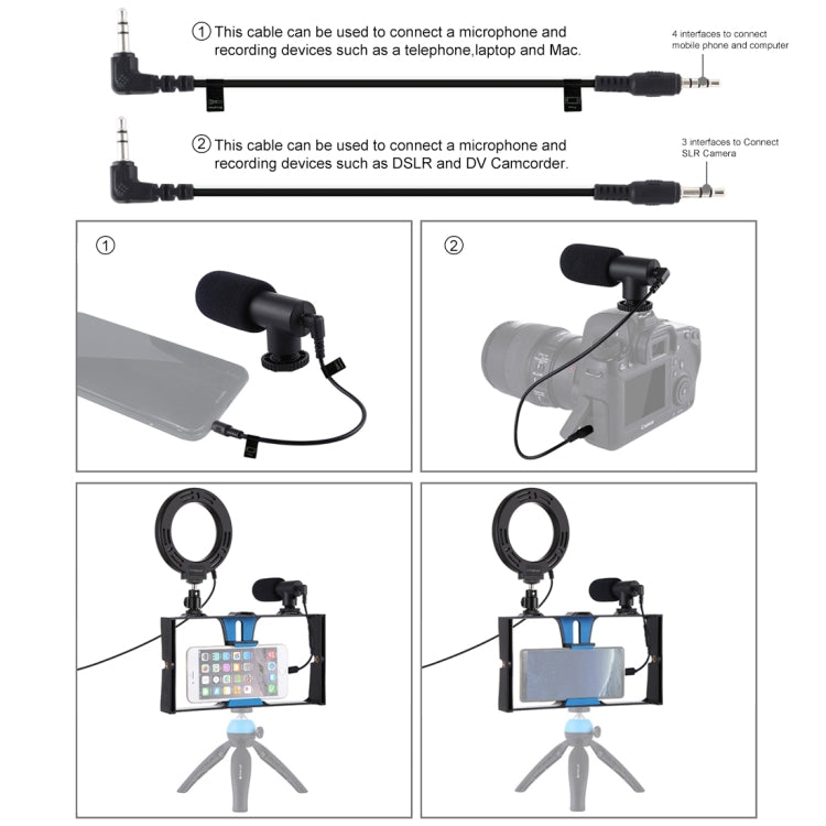 PULUZ 3 in 1 Vlogging Live Broadcast Smartphone Video Rig + Microphone +  4.7 inch 12cm Ring LED Selfie Light Kits with Cold Shoe Tripod Head for iPhone, Galaxy, Huawei, Xiaomi, HTC, LG, Google, and Other Smartphones(Blue) - free shipping - PMC TechLife - Order now!