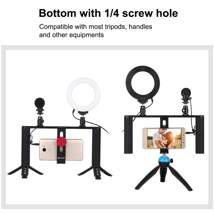 PULUZ 4 in 1 Vlogging Live Broadcast 4.7 inch 12cm Ring LED Selfie Light Smartphone Video Rig Handle Stabilizer Aluminum Bracket Kits with Microphone + Tripod Mount + Cold Shoe Tripod Head - free shipping - PMC TechLife - Order now!