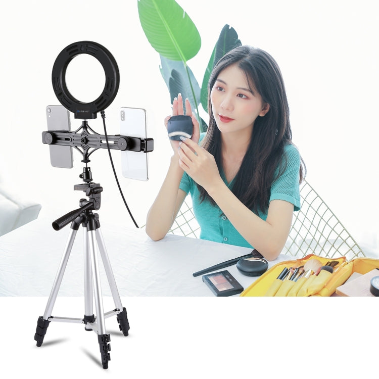 PULUZ Tripod Mount +  Live Broadcast Dual Phone Bracket + 6.2 inch 16cm LED Ring Vlogging Video Light Kits - free shipping - PMC Jewellery - Order now!
