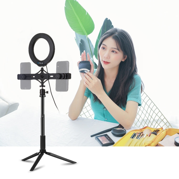 PULUZ Tripod Mount +  Extension Rod + Live Broadcast Dual Phone Bracket + 6.2 inch 16cm LED Ring Vlogging Video Light Kits - Ring Light by PULUZ | Online Shopping South Africa | PMC Jewellery | Buy Now Pay Later Mobicred