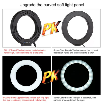 PULUZ 4.7 inch 12cm Curved Surface Ring Light + Round Base Desktop Mount USB 10 Modes 8 Colors RGBW Dimmable LED Ring Selfie Beauty Vlogging Photography Video Lights with Cold Shoe Tripod Ball Head(Black) - Ring Light by PULUZ | Online Shopping South Africa | PMC Jewellery | Buy Now Pay Later Mobicred