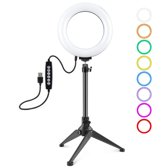 PULUZ 6.2 inch 16cm USB 10 Modes 8 Colors RGBW Dimmable LED Ring Vlogging Photography Video Lights + Desktop Tripod Mount with Cold Shoe Tripod Ball Head(Black) - Ring Light by PULUZ | Online Shopping South Africa | PMC Jewellery | Buy Now Pay Later Mobicred