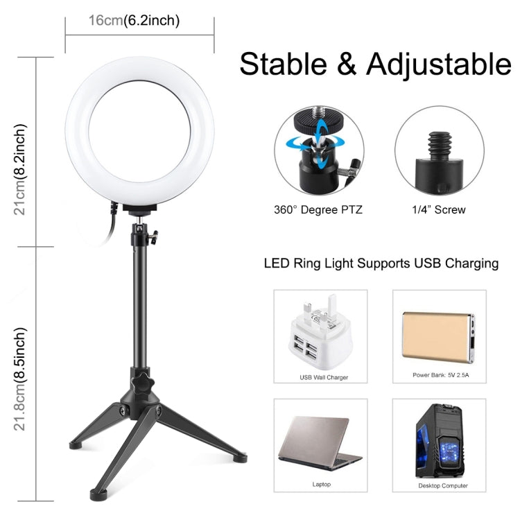 PULUZ 6.2 inch 16cm USB 10 Modes 8 Colors RGBW Dimmable LED Ring Vlogging Photography Video Lights + Desktop Tripod Mount with Cold Shoe Tripod Ball Head(Black) - Ring Light by PULUZ | Online Shopping South Africa | PMC Jewellery | Buy Now Pay Later Mobicred