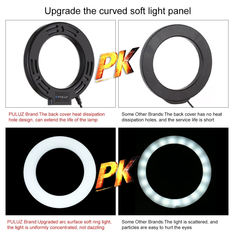 PULUZ 4.7 inch 12cm USB 10 Modes 8 Colors RGBW Dimmable LED Ring Vlogging Photography Video Lights + Desktop Tripod  Mount with Cold Shoe Tripod Ball Head(Black) - free shipping - PMC Jewellery - Order now!