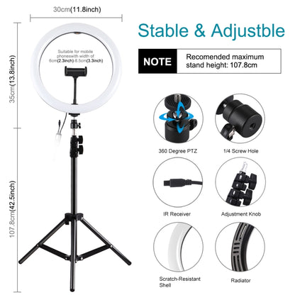 PULUZ 11.8 inch 30cm RGB Light 1.1m Tripod Mount Dimmable LED Ring Vlogging Selfie Photography Video Lights Live Broadcast Kits with Cold Shoe Tripod Ball Head & Phone Clamp(AU Plug) - Ring Light by PULUZ | Online Shopping South Africa | PMC Jewellery | Buy Now Pay Later Mobicred