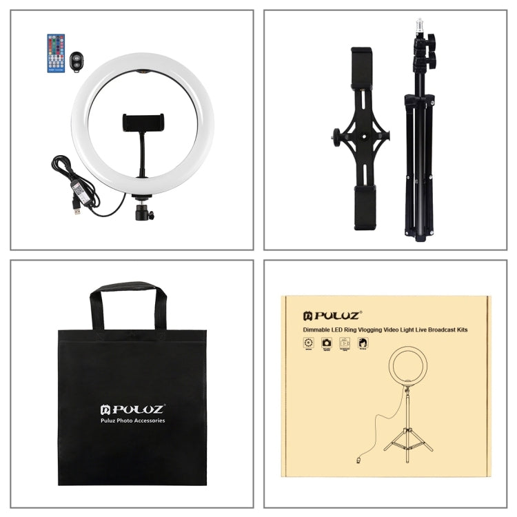 PULUZ 10.2 inch 26cm Curved Surface RGBW LED Ring Light + 1.1m Tripod Mount + Dual Phone Brackets Horizontal Holder + Vlogging Video Light  Live Broadcast Kits with Remote Control & Phone Clamp(Black) - Ring Light by PULUZ | Online Shopping South Africa | PMC Jewellery | Buy Now Pay Later Mobicred