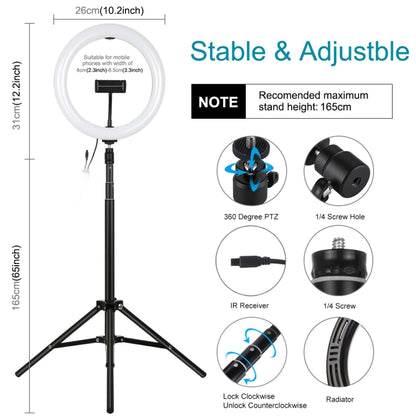 PULUZ 10.2 inch 26cm RGBW Light + 1.65m Tripod Mount Curved Surface USB RGBW Dimmable LED Ring Vlogging Video Light Live Broadcast Kits with Cold Shoe Tripod Ball Head & Phone Clamp & Remote Control(Black) - Ring Light by PULUZ | Online Shopping South Africa | PMC Jewellery | Buy Now Pay Later Mobicred