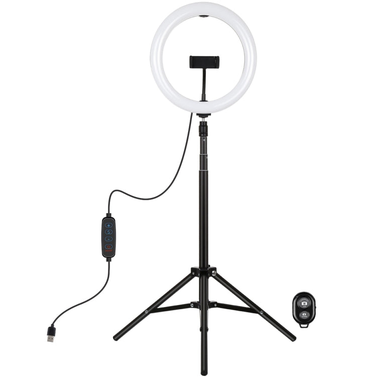 PULUZ 10.2 inch 26cm Light + 1.65m Tripod Mount Curved Surface USB 3 Modes Dimmable Dual Color Temperature Ring Vlogging Video Light Live Broadcast Kits with Phone Clamp & Selfie Remote Control(Black) - Ring Light by PULUZ | Online Shopping South Africa | PMC Jewellery | Buy Now Pay Later Mobicred