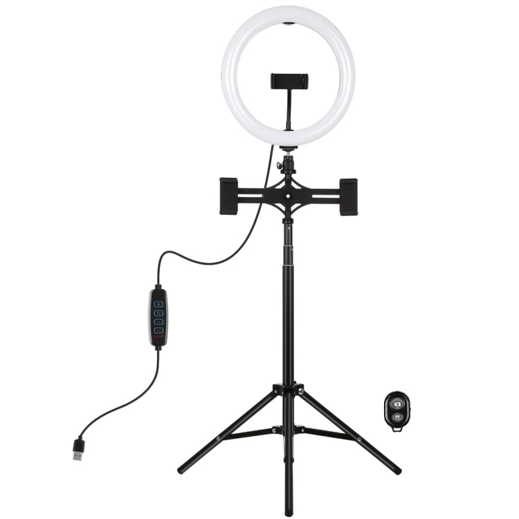 PULUZ 1.65m Tripod Mount + Dual Phone Brackets + 10.2 inch 26cm Curved Surface USB 3 Modes Dimmable Dual Color Temperature Ring Selfie Vlogging Video Light Live Broadcast Kits with Phone Clamp & Selfie Remote Control(Black) - Ring Light by PULUZ | Online Shopping South Africa | PMC Jewellery | Buy Now Pay Later Mobicred