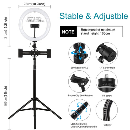 PULUZ 1.65m Tripod Mount + Dual Phone Brackets + 10.2 inch 26cm Curved Surface USB 3 Modes Dimmable Dual Color Temperature Ring Selfie Vlogging Video Light Live Broadcast Kits with Phone Clamp & Selfie Remote Control(Black) - Ring Light by PULUZ | Online Shopping South Africa | PMC Jewellery | Buy Now Pay Later Mobicred