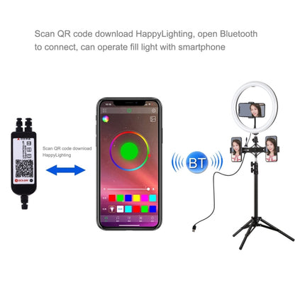 PULUZ 11.8 inch 30cm RGBW Light + 1.1m Tripod Mount + Dual Phone Brackets+ Curved Surface RGB Dimmable LED Dual Color Temperature LED Ring Selfie Vlogging Video Light  Live Broadcast Kits with Cold Sh ... od Ball Head & Phone Clamp & Remote Control(Black) - Ring Light by PULUZ | Online Shopping South Africa | PMC Jewellery | Buy Now Pay Later Mobicred