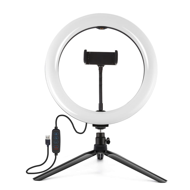 PULUZ 10.2 inch 26cm Selfie Beauty Light + Desktop Tripod Mount USB 3 Modes Dimmable LED Ring Vlogging Selfie Photography Video Lights with Cold Shoe Tripod Ball Head & Phone Clamp(Black) - Ring Light by PULUZ | Online Shopping South Africa | PMC Jewellery | Buy Now Pay Later Mobicred