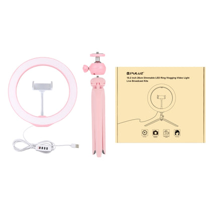 PULUZ 10.2 inch 26cm Selfie Beauty Light + Desktop Tripod Mount USB 3 Modes Dimmable LED Ring Vlogging Selfie Photography Video Lights with Cold Shoe Tripod Ball Head & Phone Clamp(Pink) - Ring Light by PULUZ | Online Shopping South Africa | PMC Jewellery | Buy Now Pay Later Mobicred