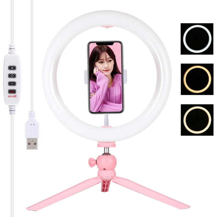 PULUZ 10.2 inch 26cm Light + Desktop Tripod Mount USB 3 Modes Dimmable Dual Color Temperature LED Curved Diffuse Light Ring Vlogging Selfie Photography Video Lights with Phone Clamp(Pink) - Ring Light by PULUZ | Online Shopping South Africa | PMC Jewellery | Buy Now Pay Later Mobicred