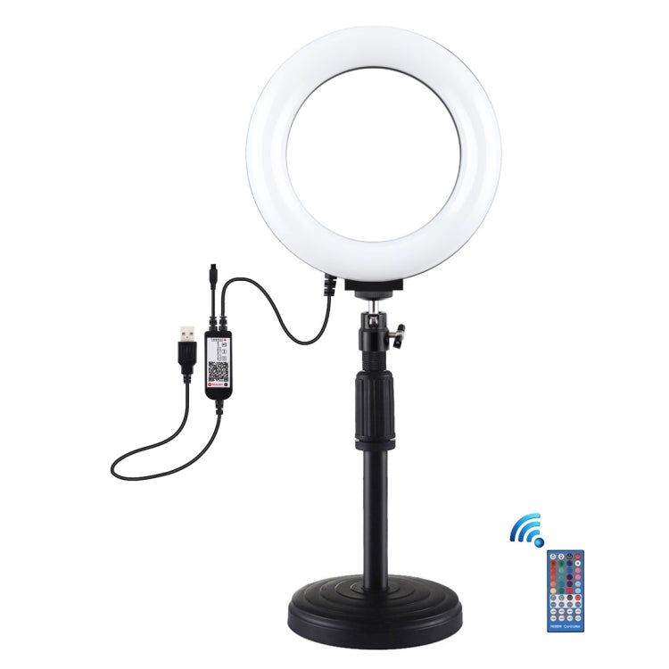 PULUZ 6.2 inch 16cm RGBW Light + Round Base Desktop Holder USB Dimmable LED Ring Vlogging Photography Video Lights with Cold Shoe Tripod Ball Head & Remote Control(Black) - Ring Light by PULUZ | Online Shopping South Africa | PMC Jewellery | Buy Now Pay Later Mobicred