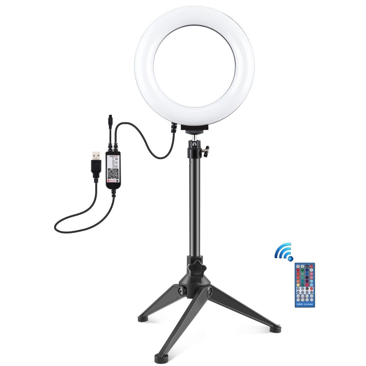 PULUZ 6.2 inch 16cm RGBW Light + Desktop Tripod Mount + USB Dimmable LED Ring Vlogging Photography Video Lights with Cold Shoe Tripod Ball Head & Remote Control(Black) - free shipping - PMC Jewellery - Order now!