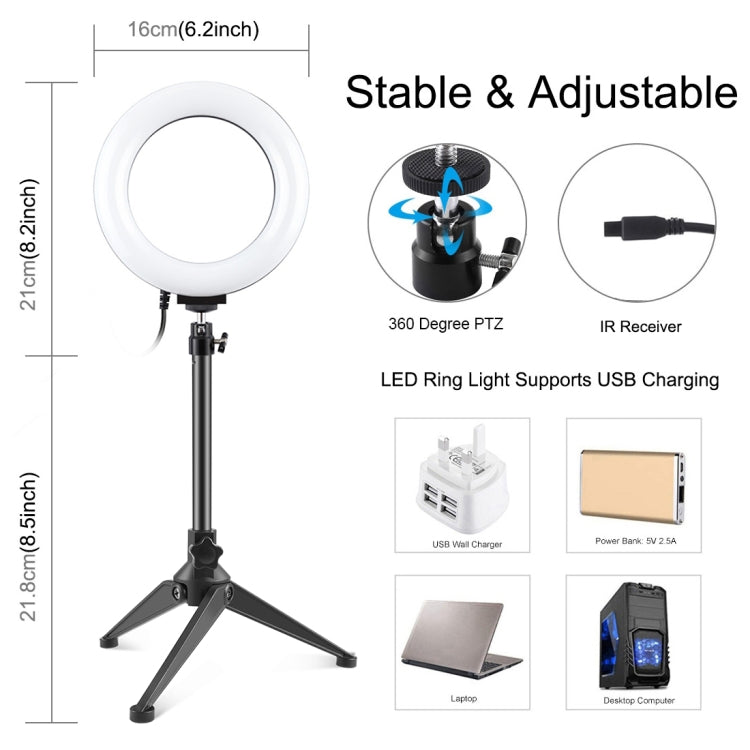 PULUZ 6.2 inch 16cm RGBW Light + Desktop Tripod Mount + USB Dimmable LED Ring Vlogging Photography Video Lights with Cold Shoe Tripod Ball Head & Remote Control(Black) - Ring Light by PULUZ | Online Shopping South Africa | PMC Jewellery | Buy Now Pay Later Mobicred