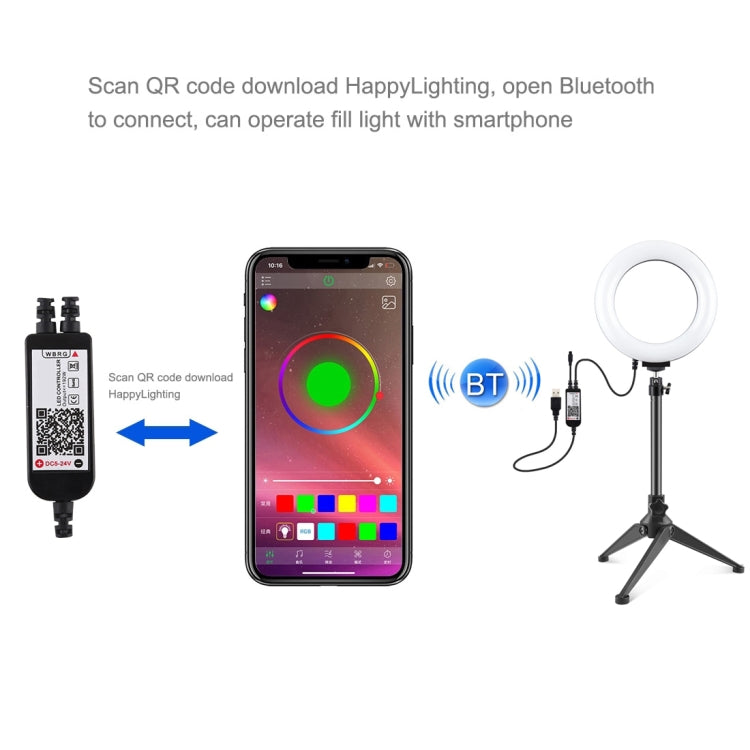 PULUZ 6.2 inch 16cm RGBW Light + Desktop Tripod Mount + USB Dimmable LED Ring Vlogging Photography Video Lights with Cold Shoe Tripod Ball Head & Remote Control(Black) - free shipping - PMC Jewellery - Order now!