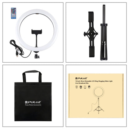 PULUZ 11.8 inch 30cm RGBW Light + 1.65m Mount + Dual Phone Brackets Curved Surface RGBW Dimmable LED Ring Selfie Vlogging Light  Live Broadcast Kits with Cold Shoe Tripod Adapter & Phone Clamp & Remote Control(Black) - Ring Light by PULUZ | Online Shopping South Africa | PMC Jewellery | Buy Now Pay Later Mobicred