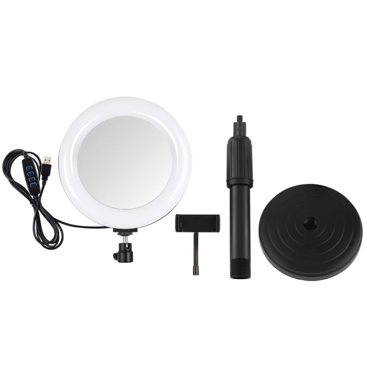 PULUZ 7.9 inch 20cm Mirror Light + Round Base Desktop Mount 3 Modes Dimmable Dual Color Temperature LED Curved Light Ring Vlogging Selfie Photography Video Lights with Phone Clamp(Black) - free shipping - PMC Jewellery - Order now!