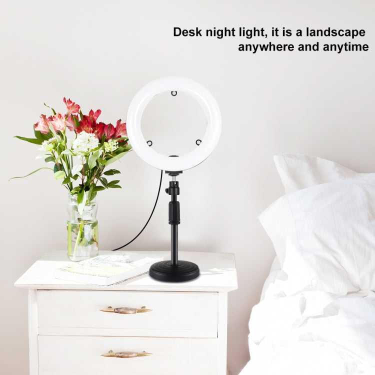 PULUZ 7.9 inch 20cm Mirror Light + Round Base Desktop Mount 3 Modes Dimmable Dual Color Temperature LED Curved Light Ring Vlogging Selfie Photography Video Lights with Phone Clamp(Black) - free shipping - PMC Jewellery - Order now!