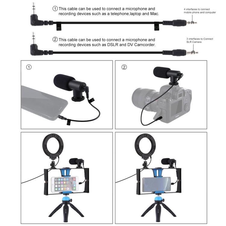 PULUZ 4 in 1 Vlogging Live Broadcast Smartphone Video Rig + 4.7 inch 12cm RGBW Ring LED Selfie Light + Microphone + Pocket Tripod Mount Kits with Cold Shoe Tripod Head(Blue) - free shipping - PMC TechLife - Order now!