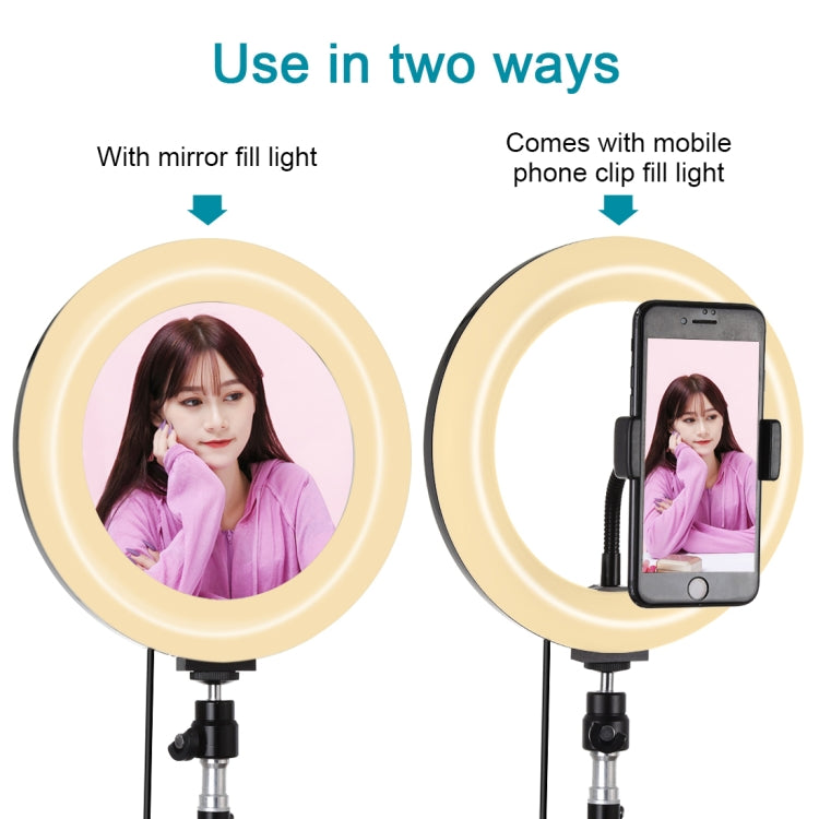 PULUZ 7.9 inch 20cm Mirror Light+ 1.1m Tripod Mount USB 3 Modes Dimmable Dual Color Temperature LED Curved Light Ring Vlogging Selfie Photography Video Lights with Mirror & Phone Clamp(Black) - Ring Light by PULUZ | Online Shopping South Africa | PMC Jewellery | Buy Now Pay Later Mobicred