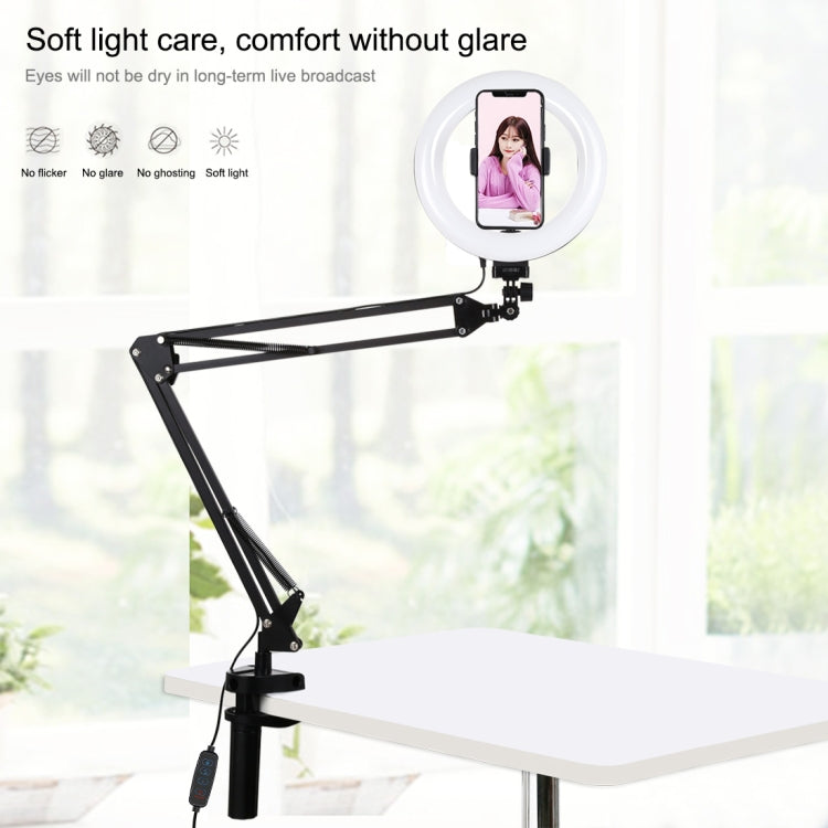 PULUZ 7.9 inch 20cm Ring Curved Light + Desktop Arm Stand USB 3 Modes Dimmable Dual Color Temperature LED Vlogging Selfie Photography Video Lights with Phone Clamp(Black) - Ring Light by PULUZ | Online Shopping South Africa | PMC Jewellery | Buy Now Pay Later Mobicred